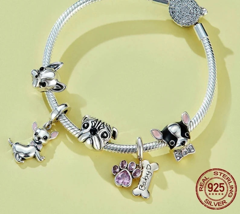 Sterling Silver Dog Charm Bracelet