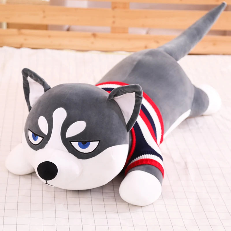 Siberian Husky Plush Toy in Angry Face Gray Color & Red Shirt