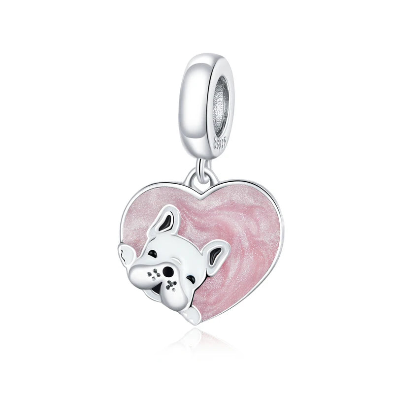 Dog Charms in French Bulldog with Pink Heart