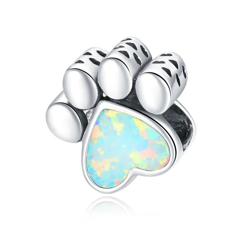 Dog Paw Charm in Silver & Blue