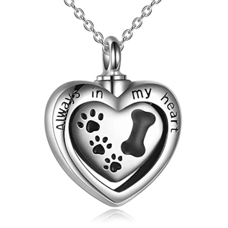 Heart Urn And Dog Paw Necklace