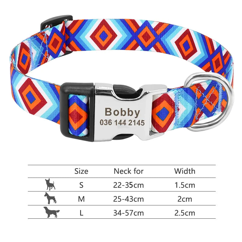 Personalized Nylon Dog Collar in Orange Blue