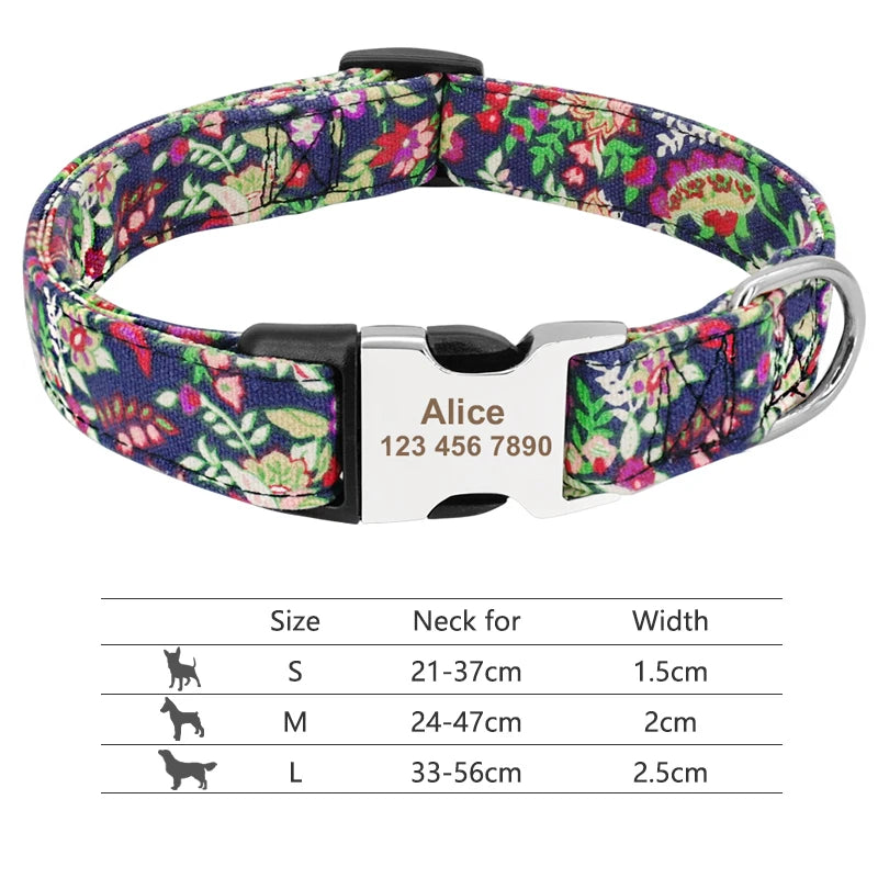 Personalized Nylon Dog Collar in Purple With Flower