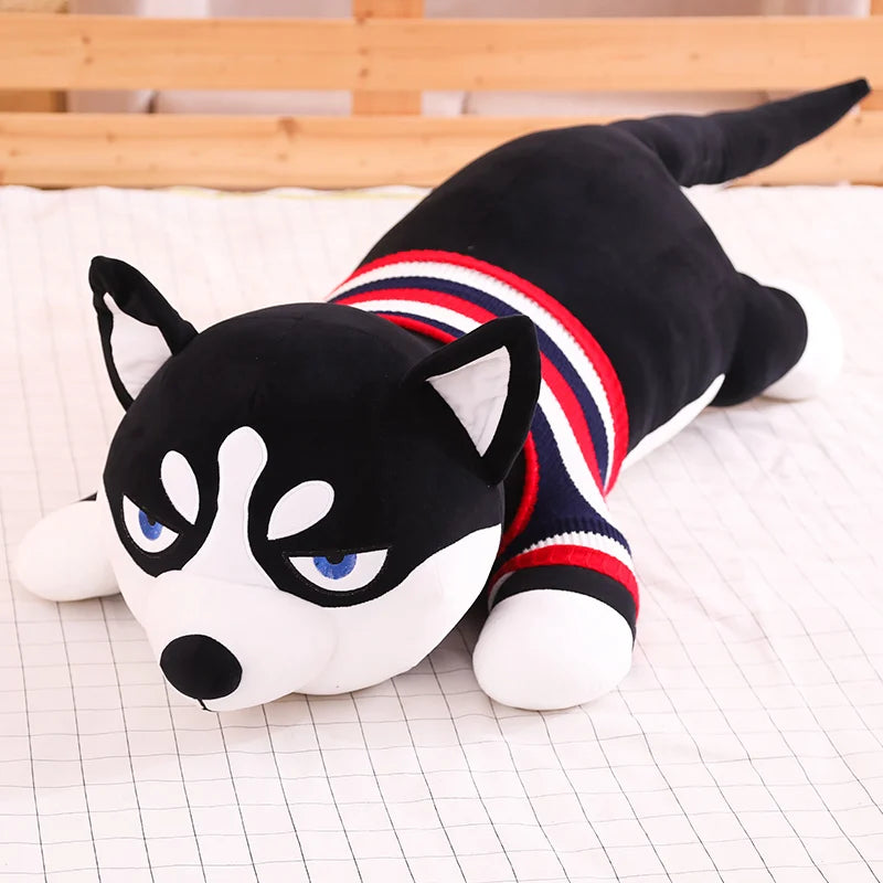 Siberian Husky Plush Toy in Angry Face Black Color & Red Shirt