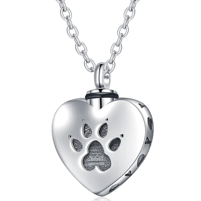 Heart Urn Dog Necklace in Silver