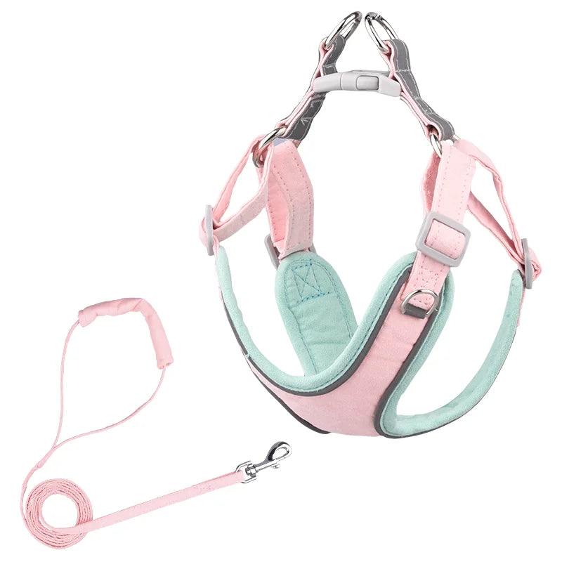 Dog Adjustable Harness in Pink Green