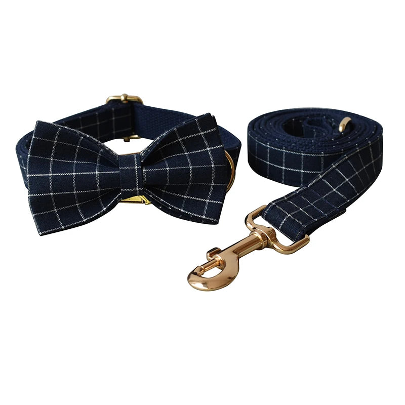 Plaid Dog Collar & Leash in Bow Collar & Leash