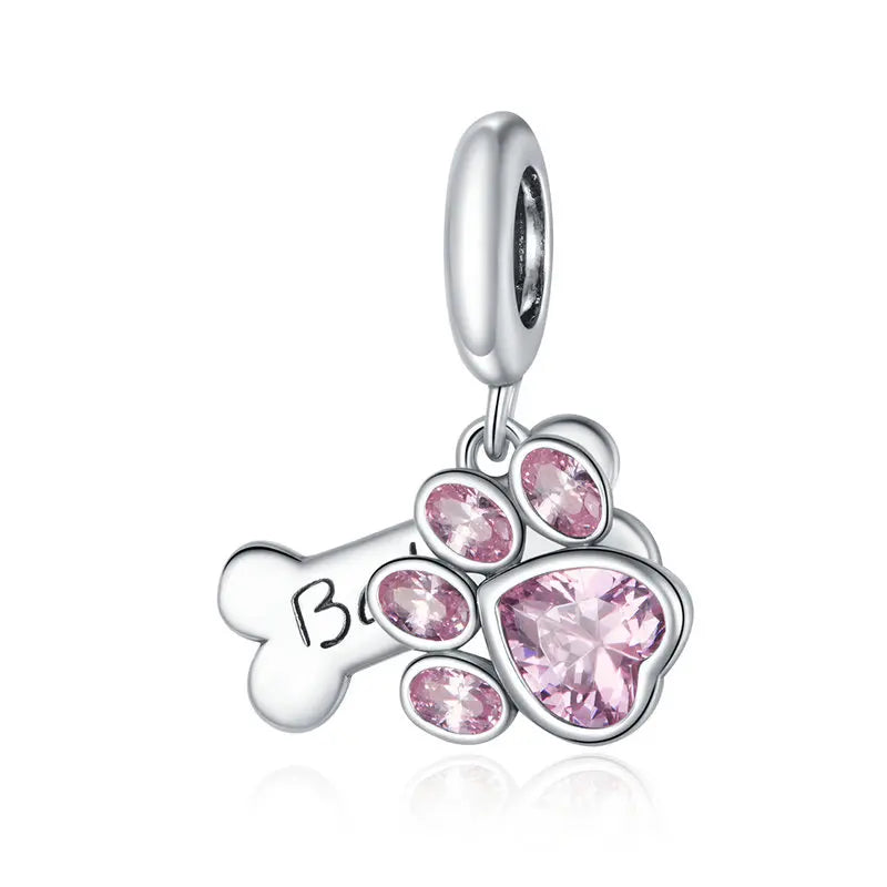 Dog Charms For Bracelets in Silver & Pink