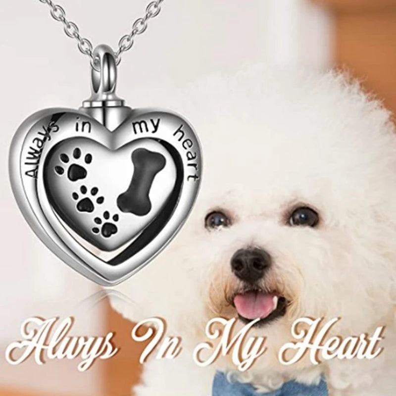 Heart Urn And Dog Paw Necklace