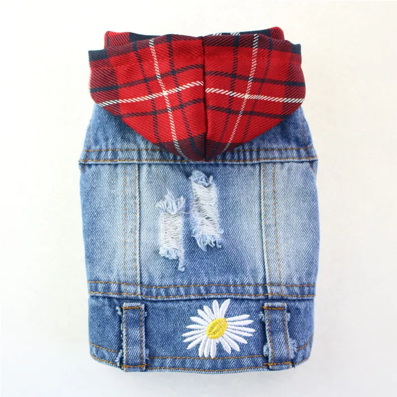 Dog Denim Jacket in Plaid Hoodie