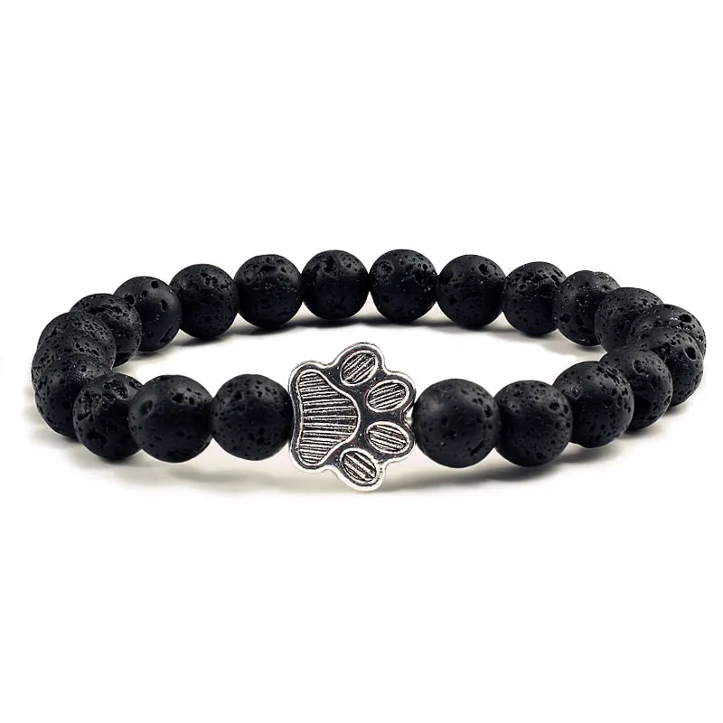 Lava Stone Bead Dog Paw Bracelet in Black Lava