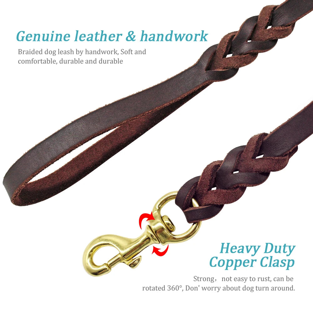 Braided Leather Dog Leash