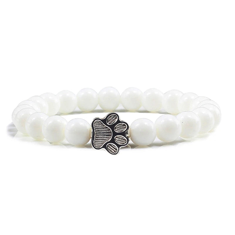 Lava Stone Bead Dog Paw Bracelet in White Stone