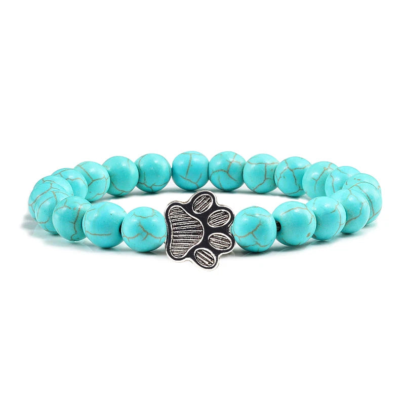 Lava Stone Bead Dog Paw Bracelet in Blue Beads