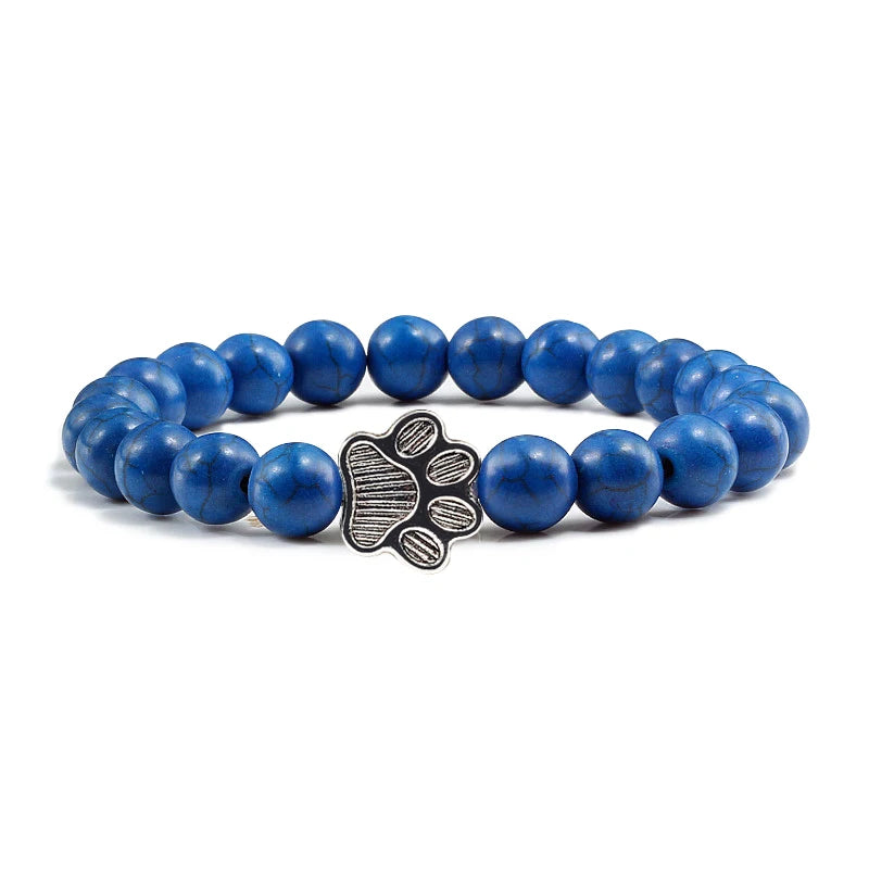 Lava Stone Bead Dog Paw Bracelet in Dark Blue Beads
