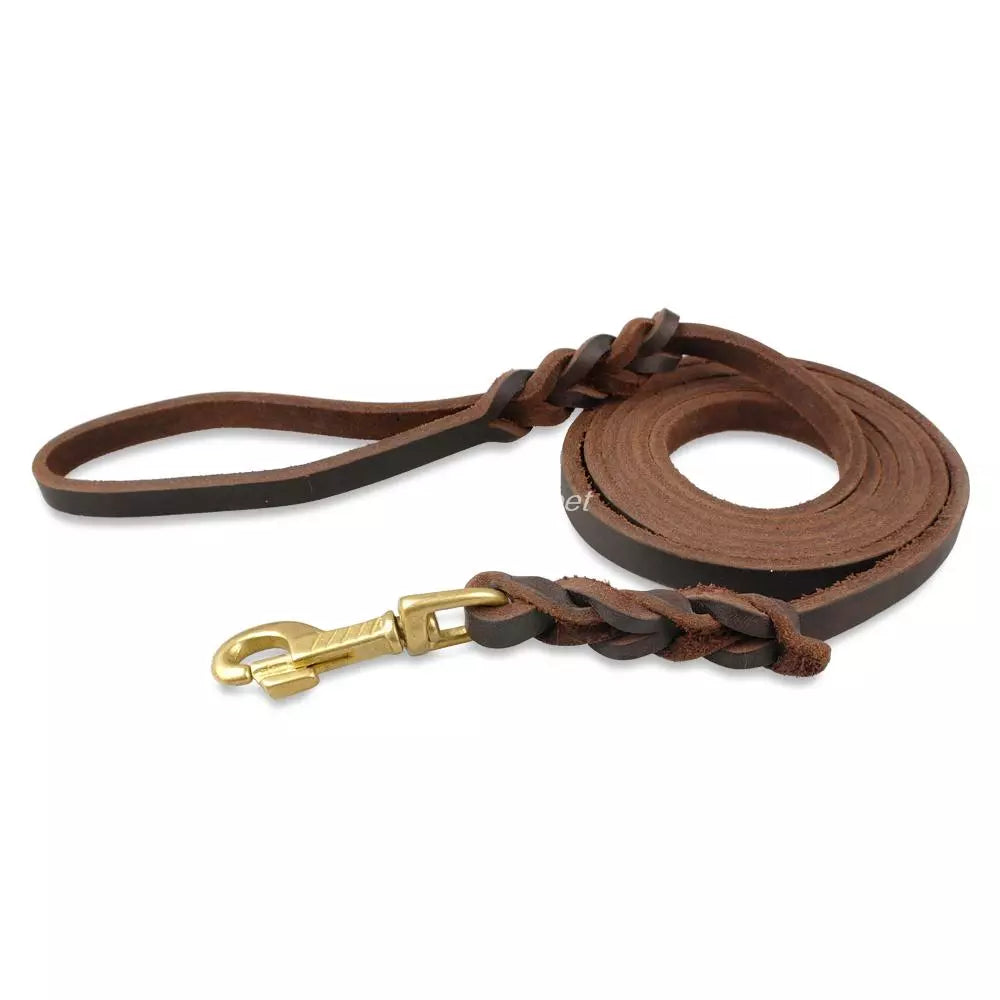 Braided Leather Dog Leash in Brown