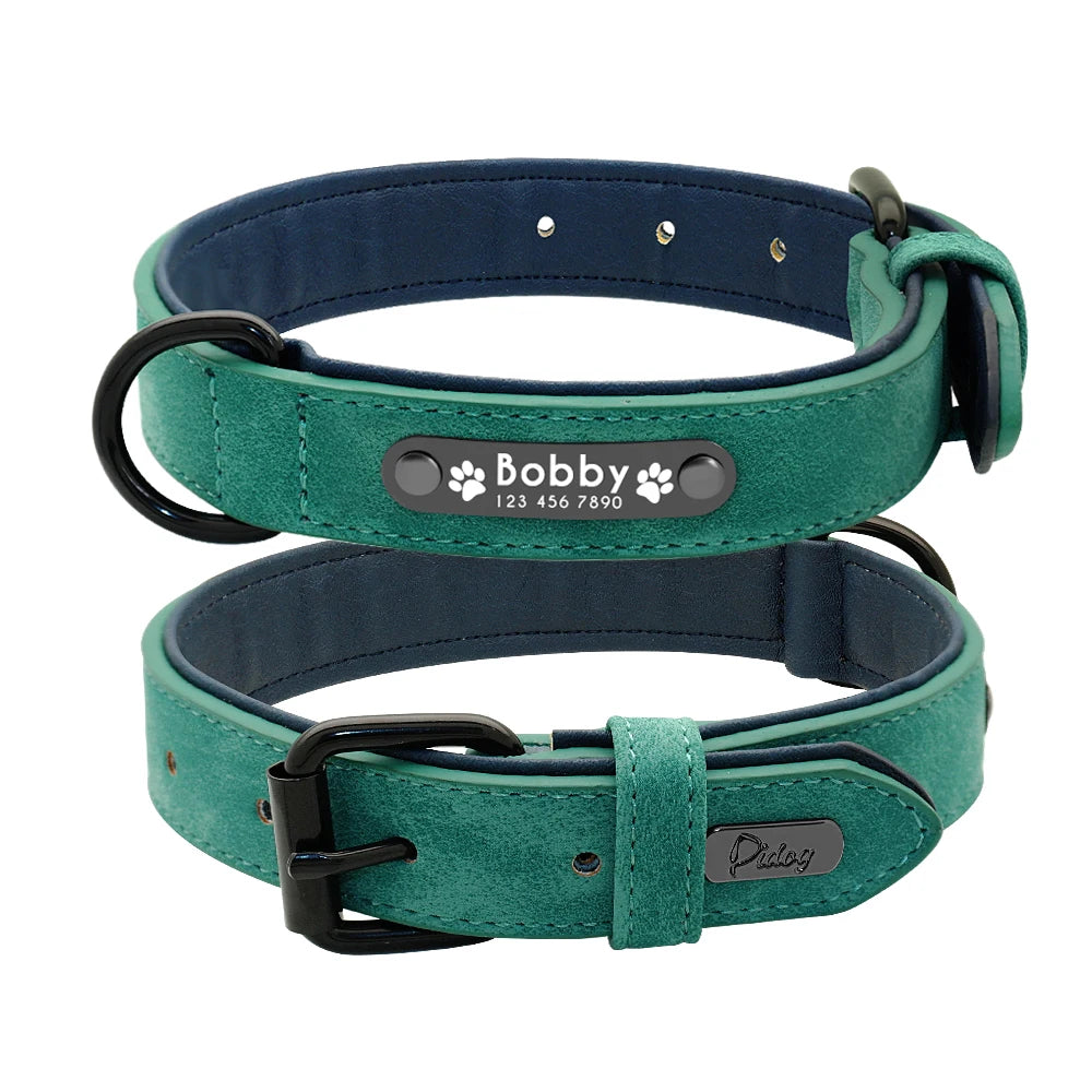 Leather Personalized Dog Collar in Green Collar