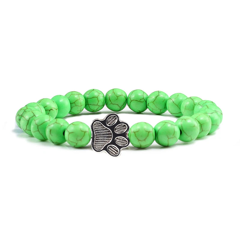 Lava Stone Bead Dog Paw Bracelet in Green Beads