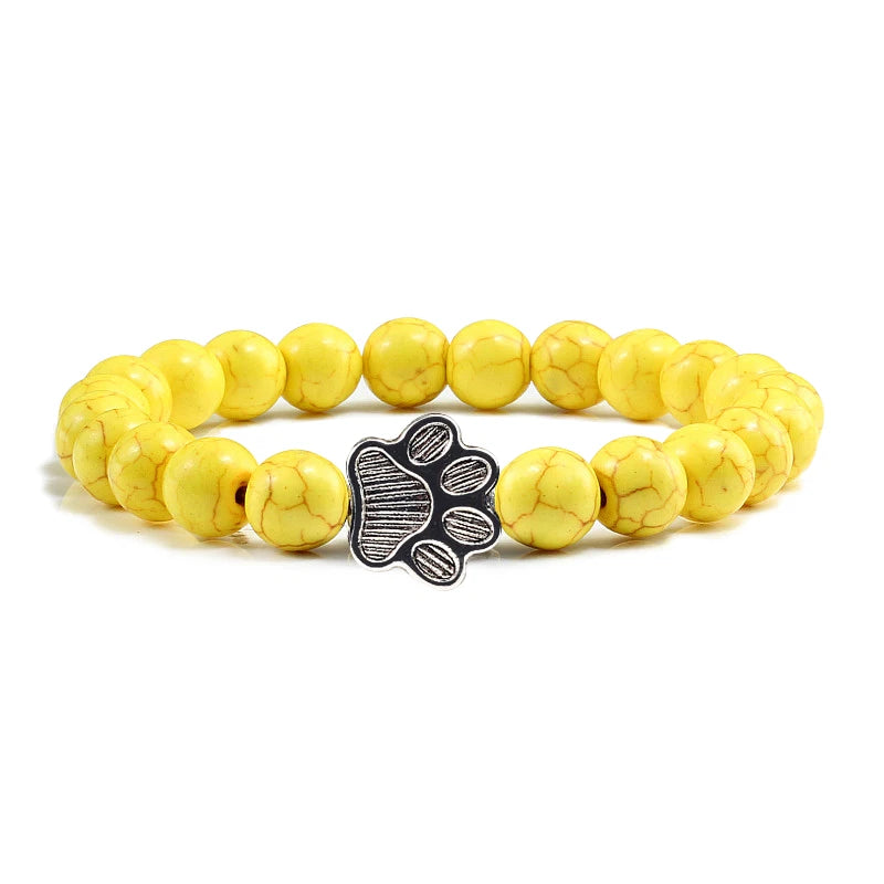Lava Stone Bead Dog Paw Bracelet in Yellow Beads