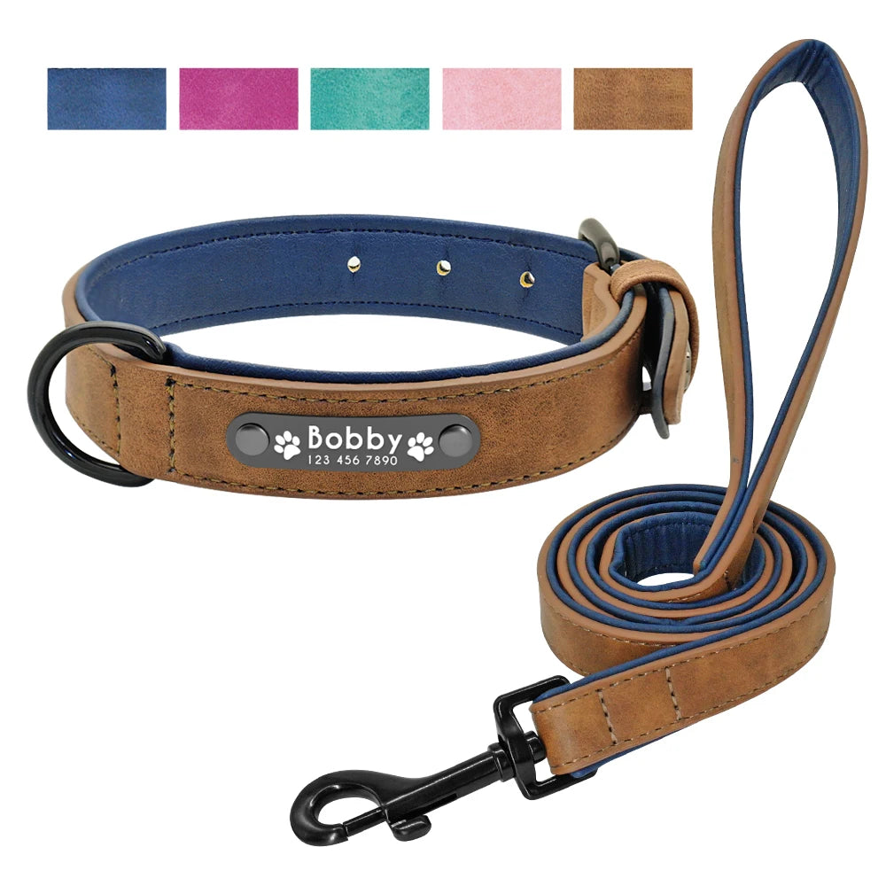 Personalized Leather Dog Collar & Leash