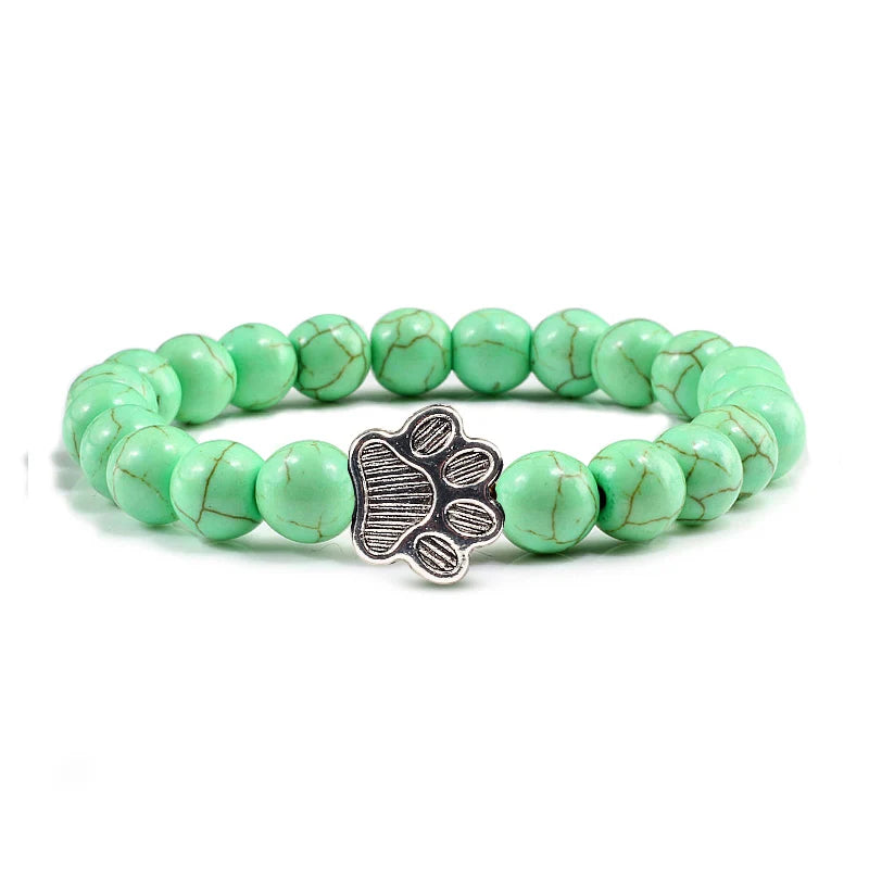 Lava Stone Bead Dog Paw Bracelet in Light Green Beads