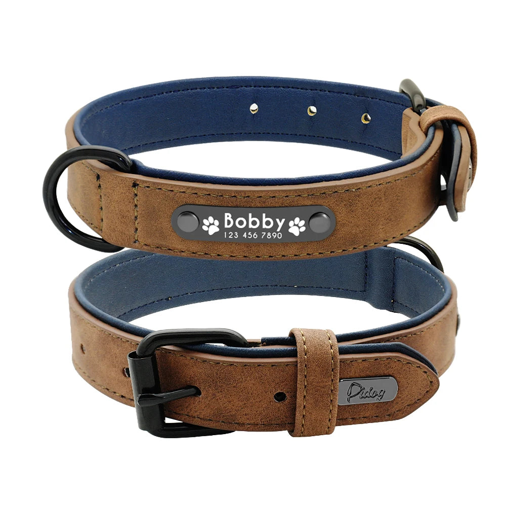 Leather Personalized Dog Collar in Coffee Collar