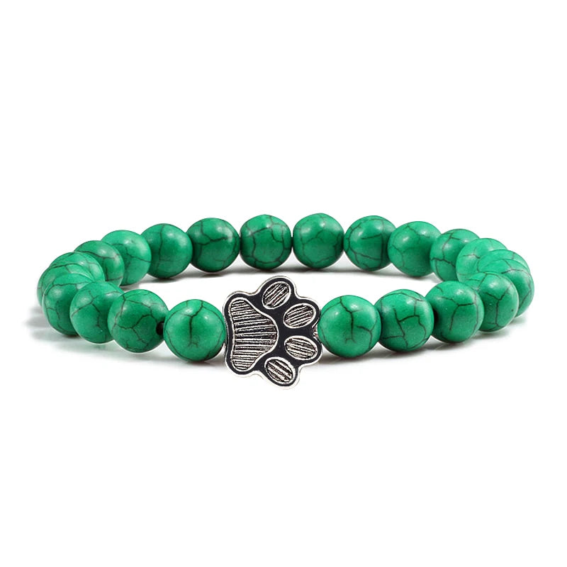 Lava Stone Bead Dog Paw Bracelet in Dark Green Beads