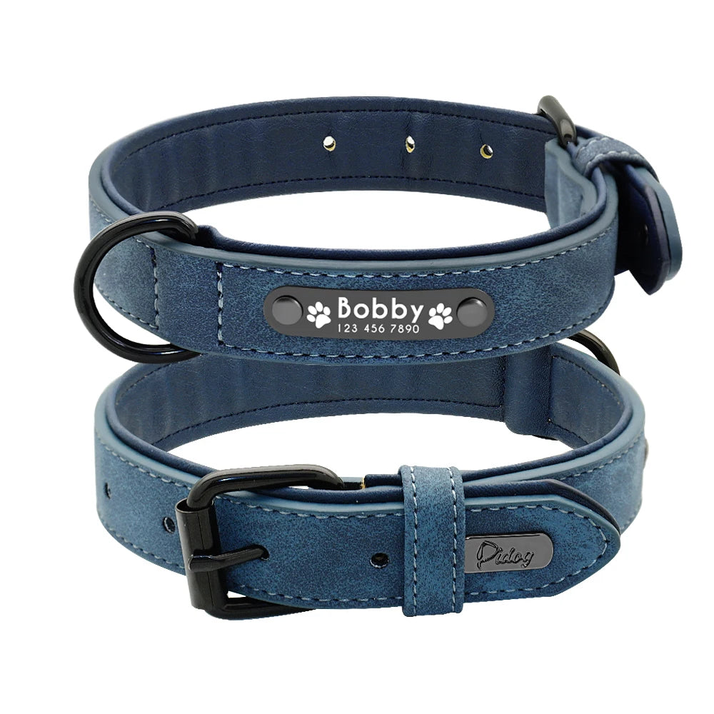 Leather Personalized Dog Collar in Blue Collar