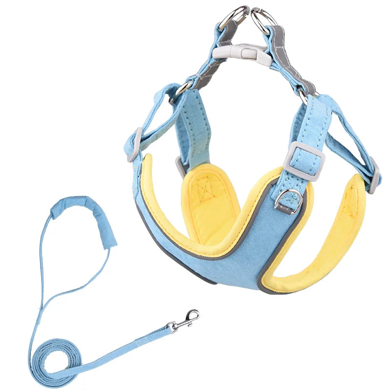 Dog Adjustable Harness in Blue Yellow