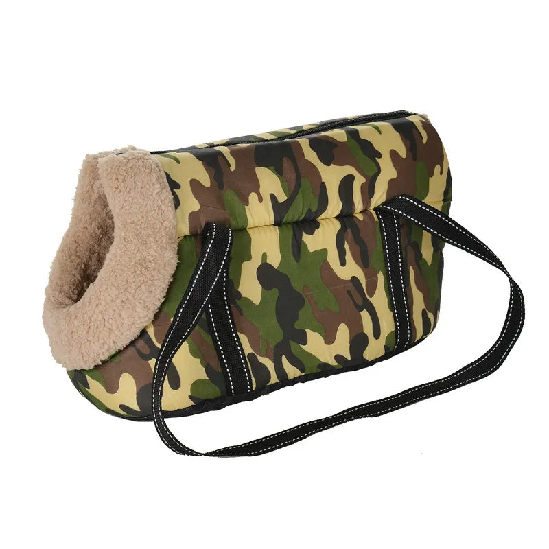 Small Dog Carry Bag in Green With Fur