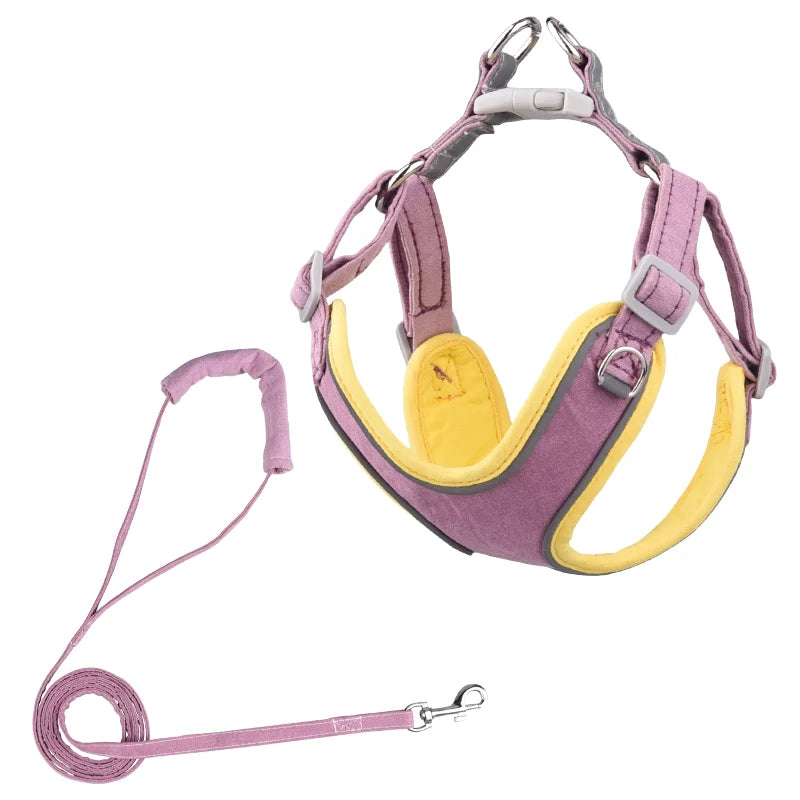 Dog Adjustable Harness in Purple Yellow