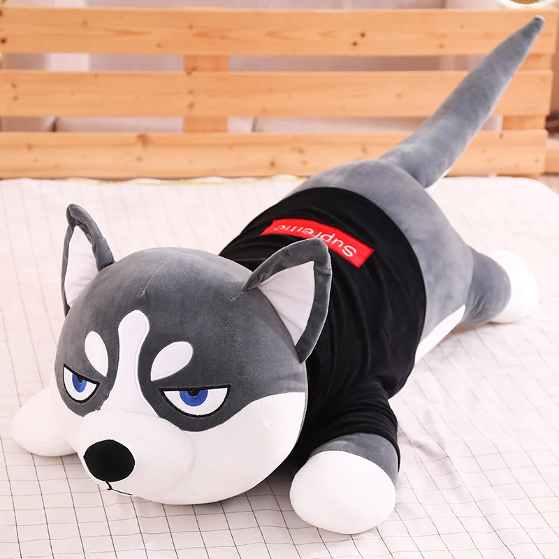 Siberian Husky Plush Toy in Angry Face Gray Color & Black Shirt