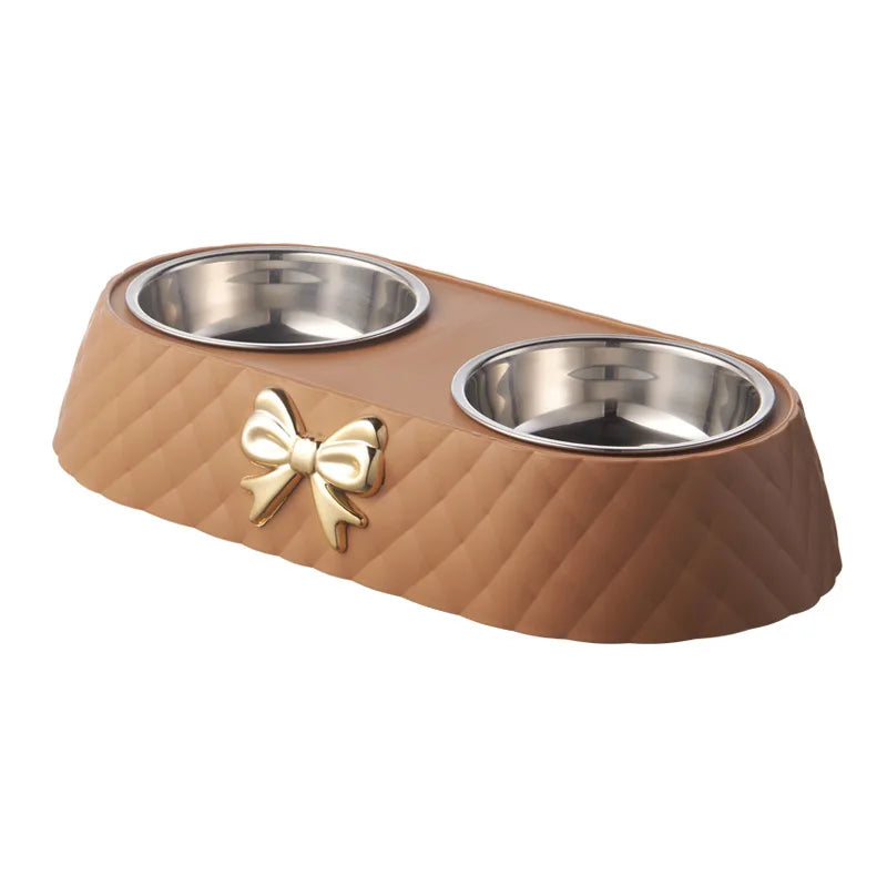 Dog Food And Water Bowl in Brown