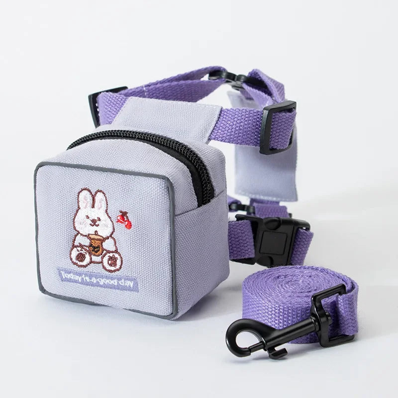 Dog Backpack Harness in Purple Rabbit