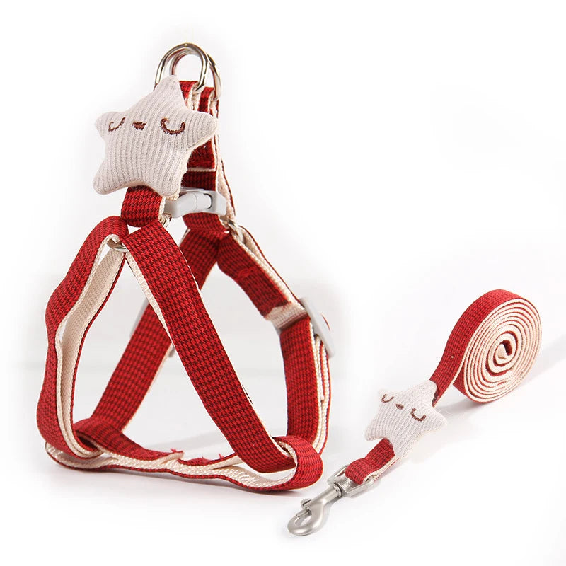 Cute Small Dog Harness in Starfish Red