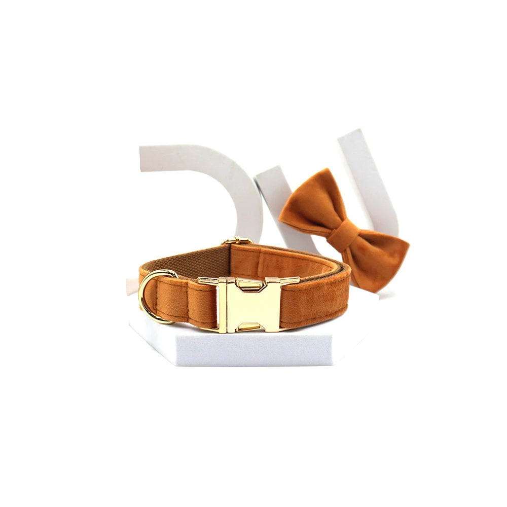 Personalized Cute Dog Collar in Bow Collar Coffee