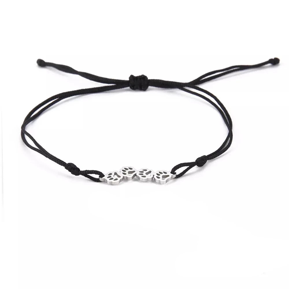 Dog Paw Bracelet in Black Wax Rope