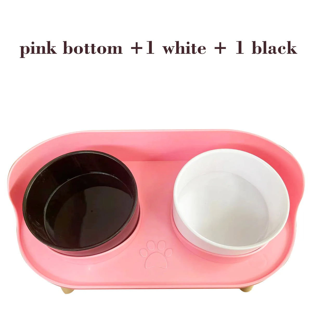Double Dog Bowl in Pink Base & 1 White/1 Black Bowl