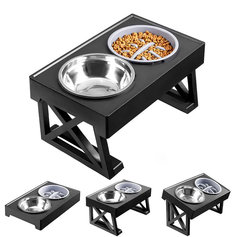 Elevated Dog Food Bowl in 1 Stainless Bowl And 1 Slow Eat Bowl
