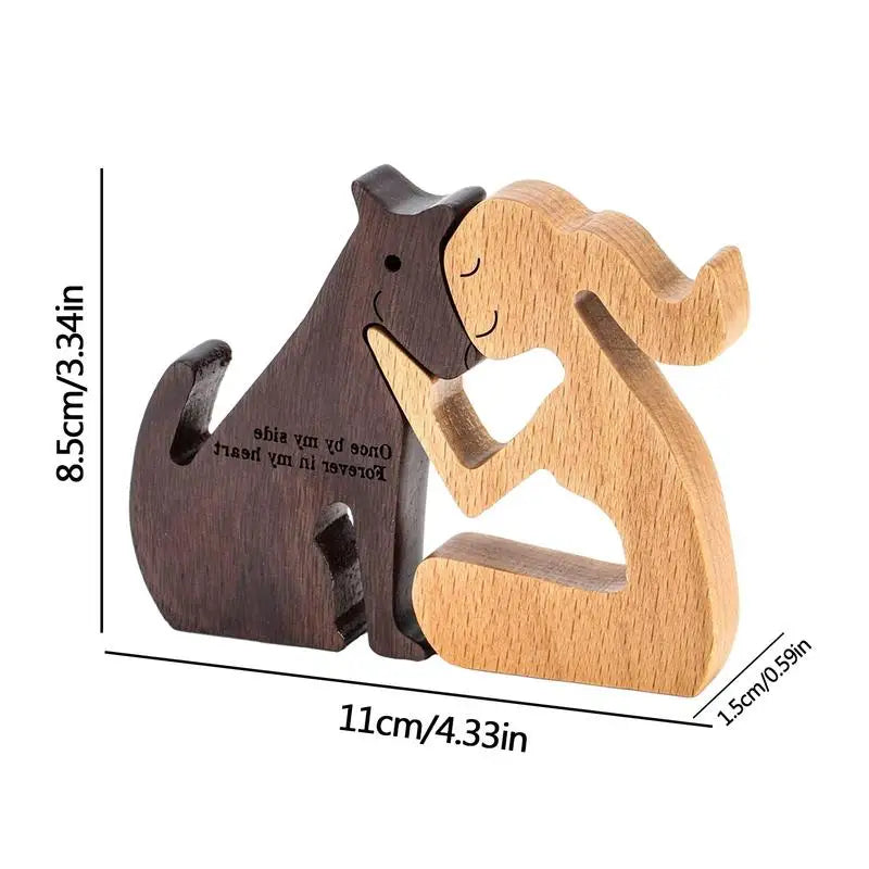 Wood Sculpture Woman & Dogs