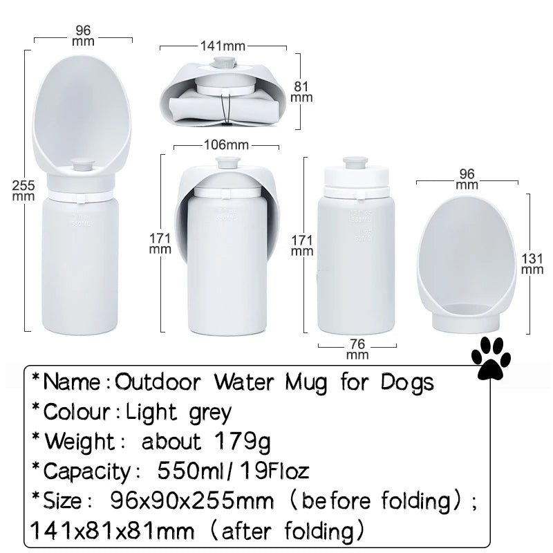 Dog Water Bottle For Walking in Light Grey