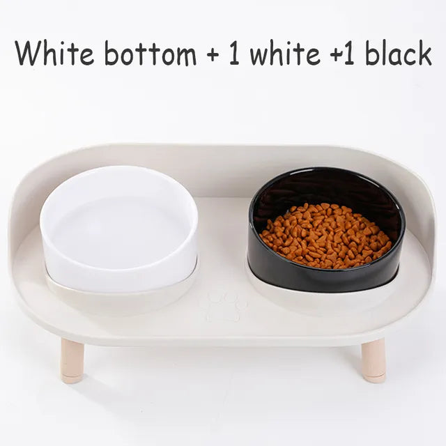 Double Dog Bowl in White Base & 1 White/1 Black Bowl
