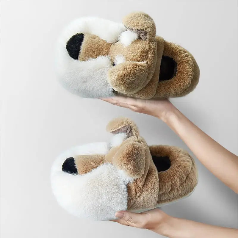 Fluffy Schnauzer Slippers in Khaki Shoes