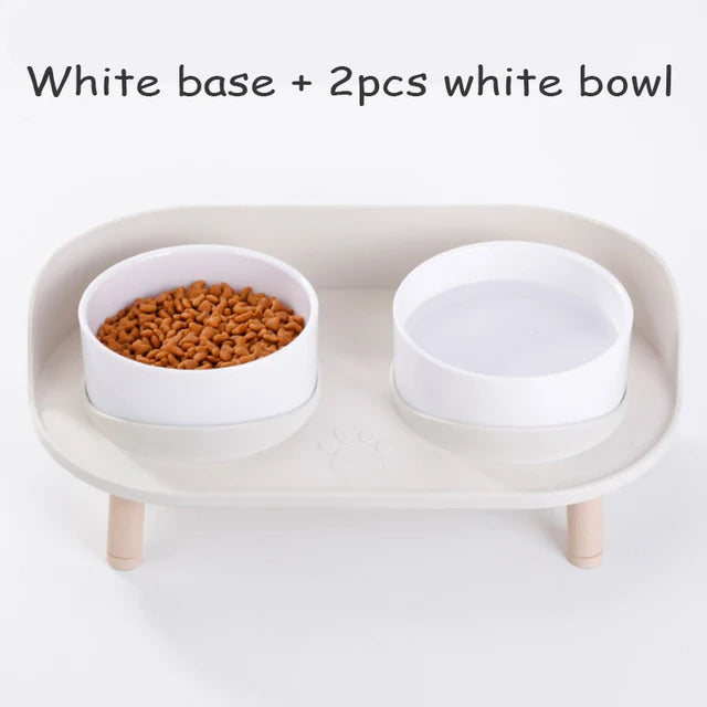 Double Dog Bowl in White Base & 2pcs White Bowl