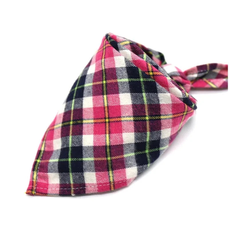 Dog Plaid Cotton Bandanas in pink & Black