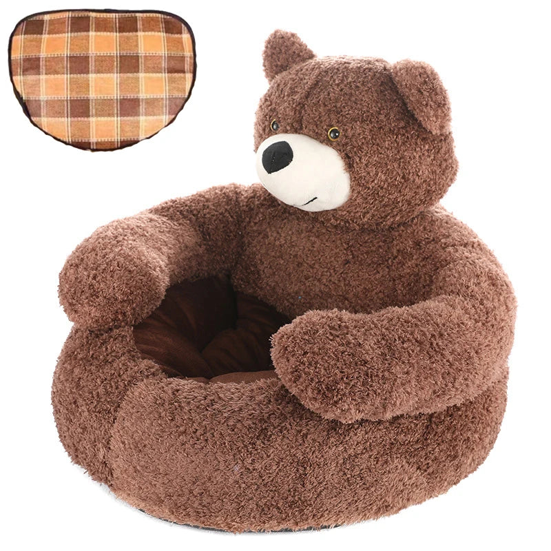 Soft Bear Plush Dog Bed in Brown with mat
