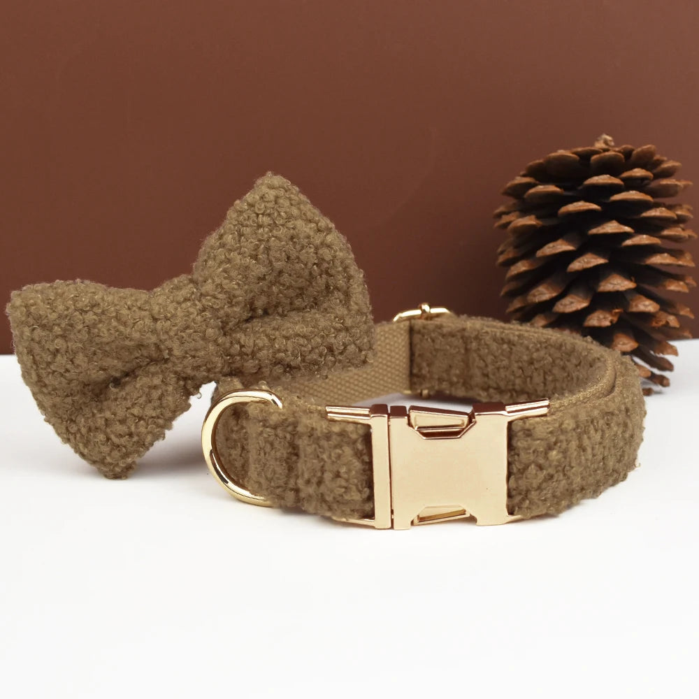 Pink Personalized Dog Collar in Brown Bow Collar