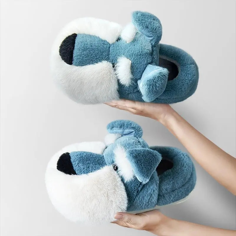 Fluffy Schnauzer Slippers in Blue Shoes