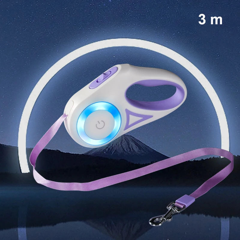 Retractable Dog Leash With Light in Purple 3m