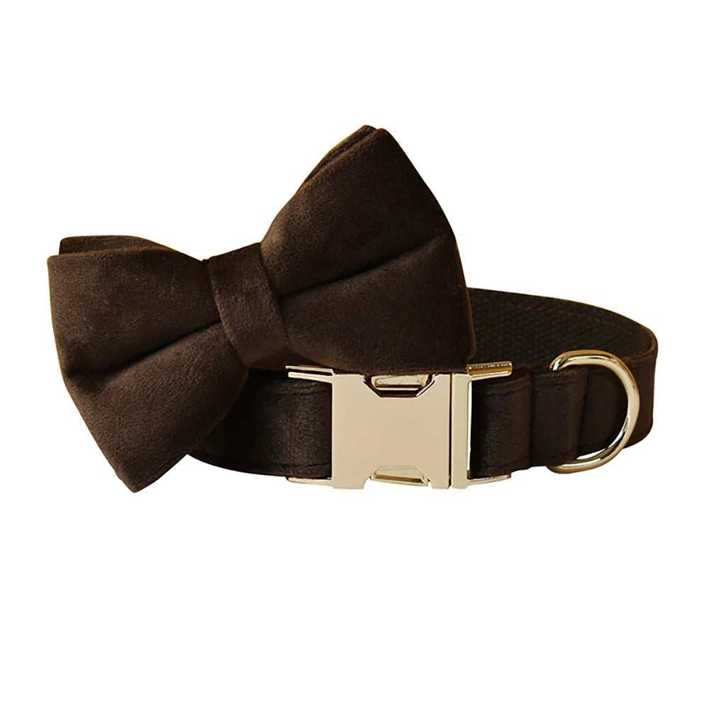 Personalized Cute Dog Collar in Bow Collar Chocolate